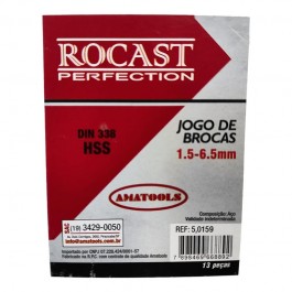 Jogo Brocas Aço Rápido HSS 1,5 a 6,5mm 13 Pcs Rocast 5,0159