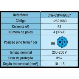 Conector Femea Azul 220v 63a 4 polos - Weg CIW-63P4H9E57