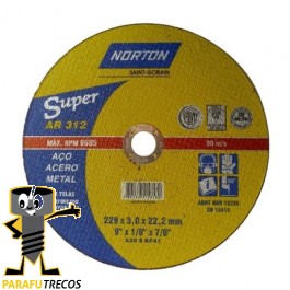 Disco de corte ferro 9" x 1/8" x 7/8 " AR 312 - Norton