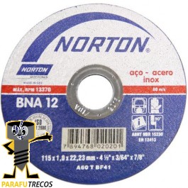 Disco de corte inox 4.1/2" x 3/64" x 7/8" BNA 12 Fino - Norton