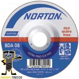 Disco de corte inox 4.1/2" x 1/32" x 7/8" BDA 08 Cônico - Norton