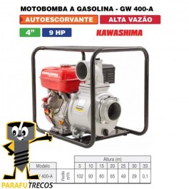 Motobomba Gasolina 4t 269cc 9hp 4" Pol. - Kawashima GW400A