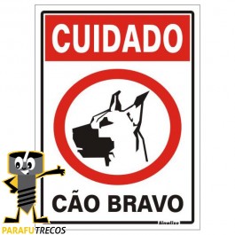 Placa sinalização PVC 20 x 30 250AH "Cuidado Cão Bravo"