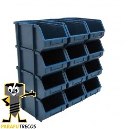 Kit 3 Caixa Box Gaveteiro Industrial Bin Azul N°5 12X15X23CM