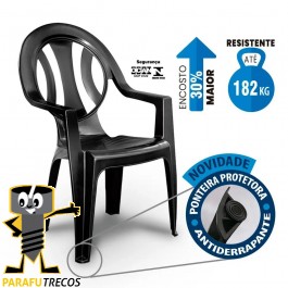 Cadeira Poltrona de Plástico Reforçada Preta 182kg Arcos