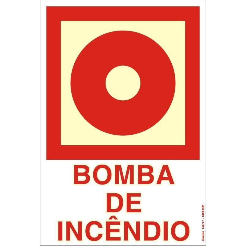 Placa sinalização combate incêndio PVC 220BX "Bomba de incêncio"