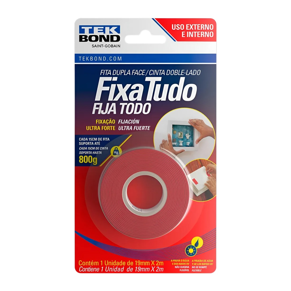 Fita Dupla Face Transparente Fixa Tudo 19mmx2m Tekbond