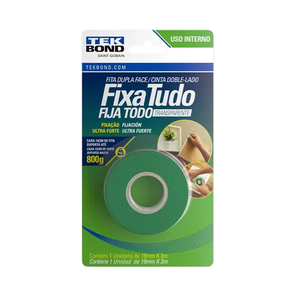 Fita Dupla Face Transparente Fixa Tudo 19mmx2m Tekbond