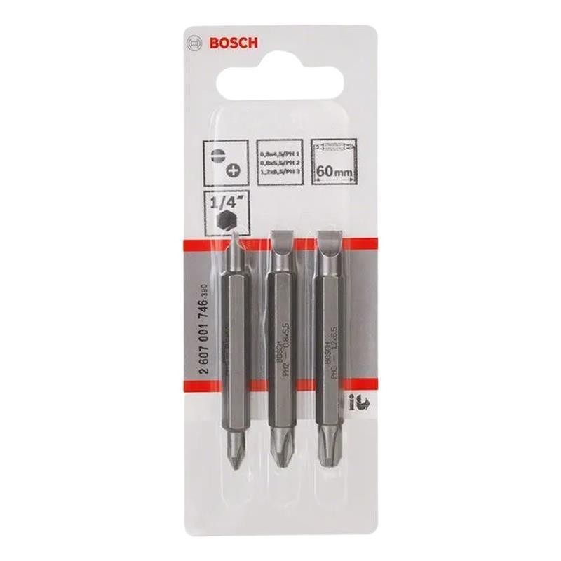 JOGO PONTAS BIT DUPLO 3PC 60MM FE+PH BOSCH 2607001746