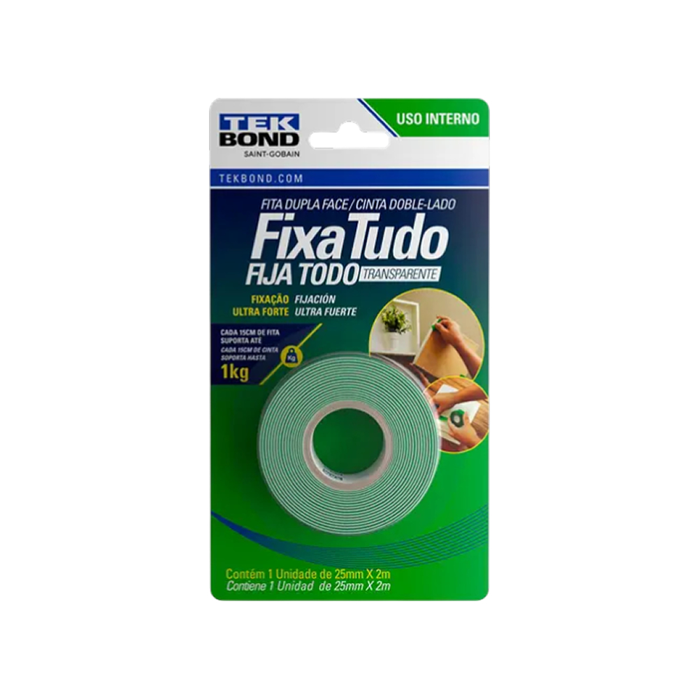 Fita Dupla Face Transparente Fixa Tudo 25mmx2m Tekbond