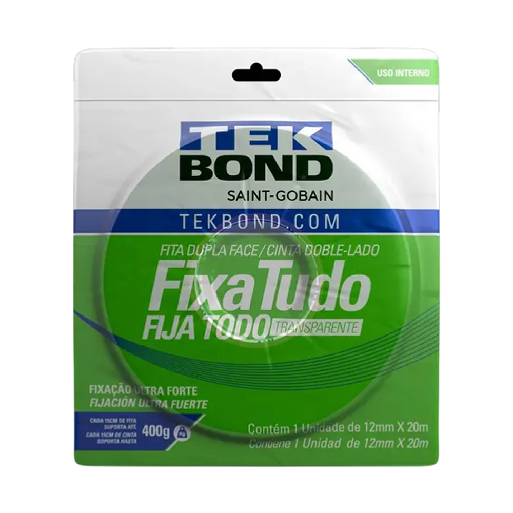 Fita Dupla Face Transparente Fixa Tudo 12mmx20m Tekbond
