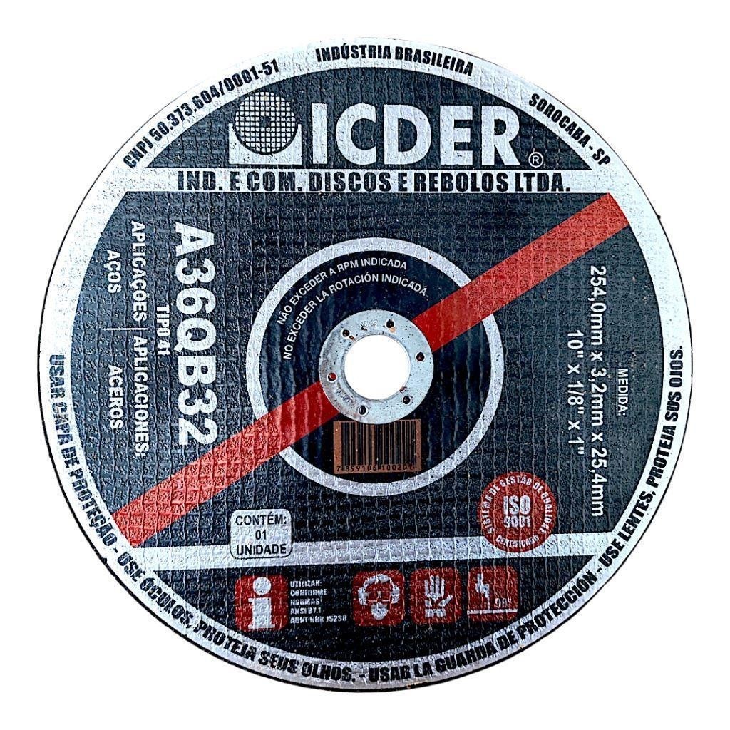 Disco Corte Ferro 254mm P/Policorte 10x1" Icder A36QB32