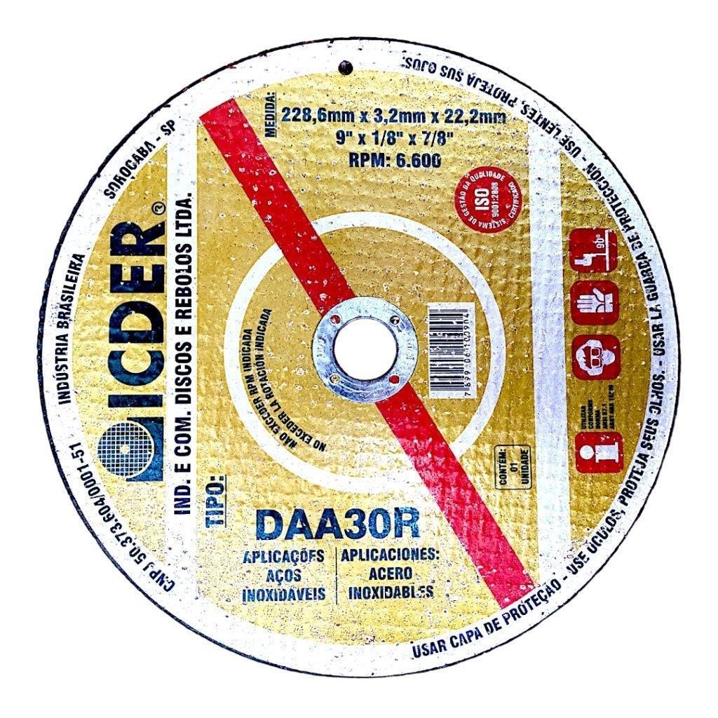 Disco Corte Inox 230mm P/Esmerilhadeira 9" Icder DAA30R