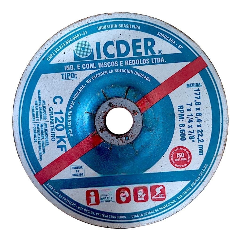 Disco Desbaste Refratario 180mm Esmerilhadeira 7"Icder C120KF