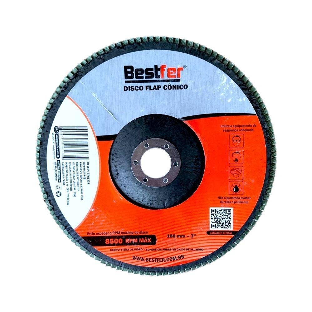 Disco lixa Fibra Flap Oxido Aluminio Ferro 180mm 40 Bestfer