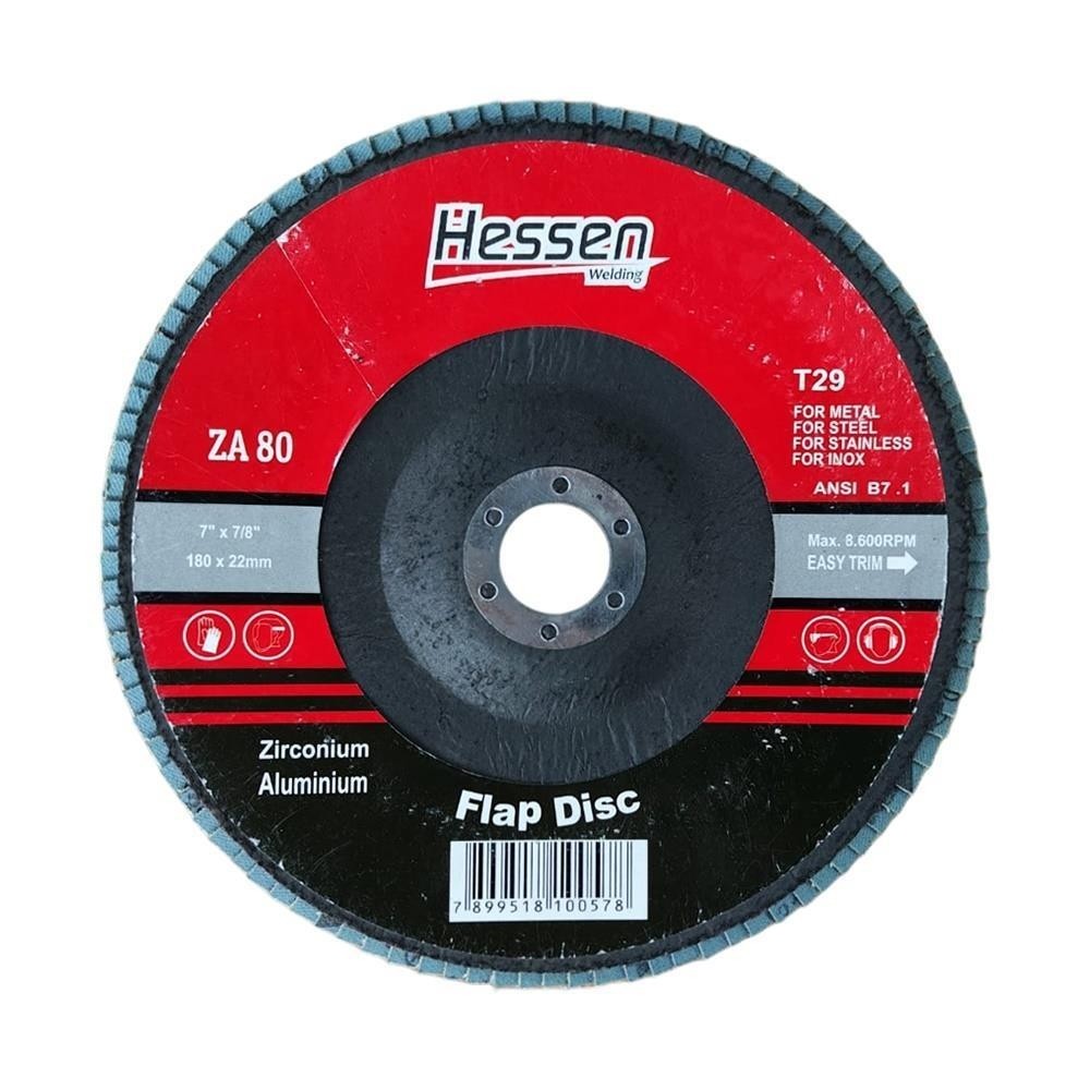 Disco lixa Fibra Flap Zirconio Inox/Ferro 180mm 80 Hessen