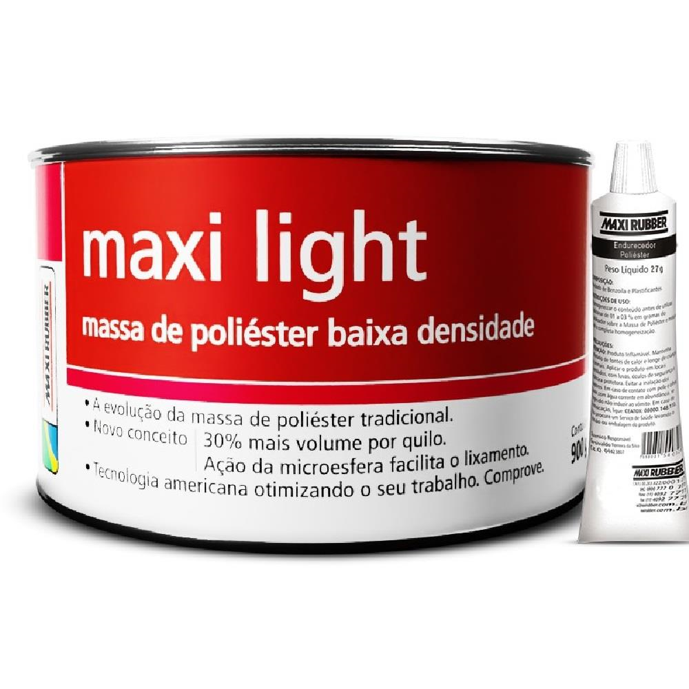Massa Plastica Poliester Maxi Light Leve 900G+Cat MaxiRubber