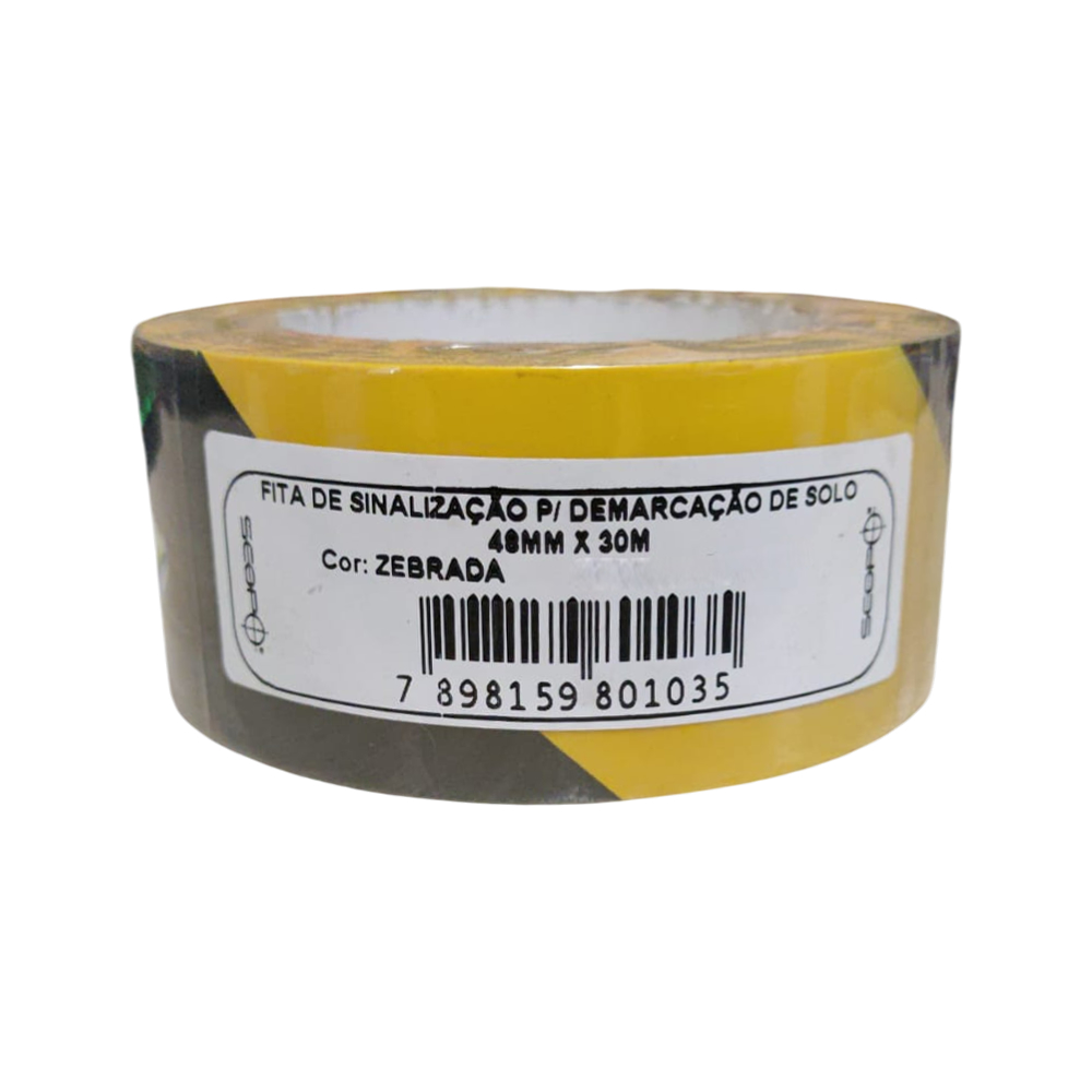 Fita Sinalização Demarcação Solo Zebrada 48mm x 30m Scopo