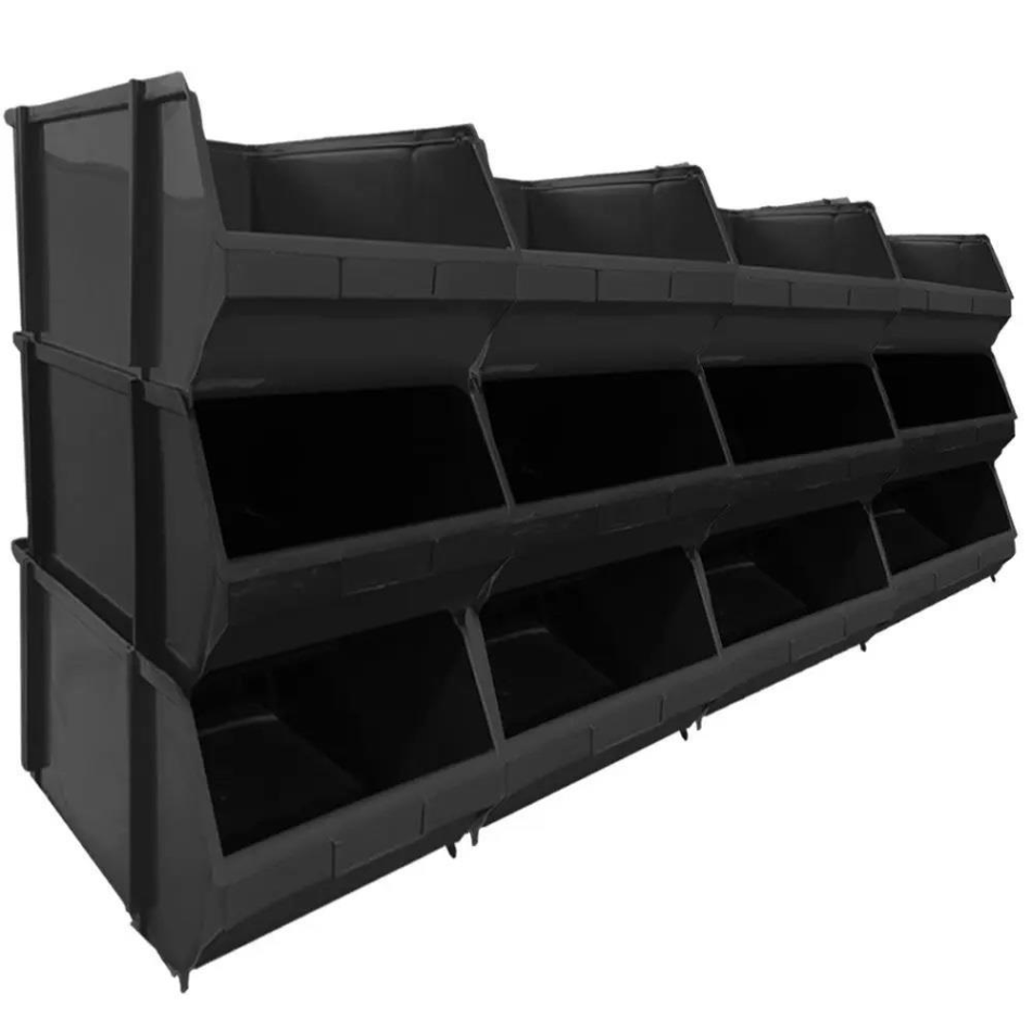 Kit 9 Caixa Box Gaveteiro Industrial Bin Preta N°8 19x31x41