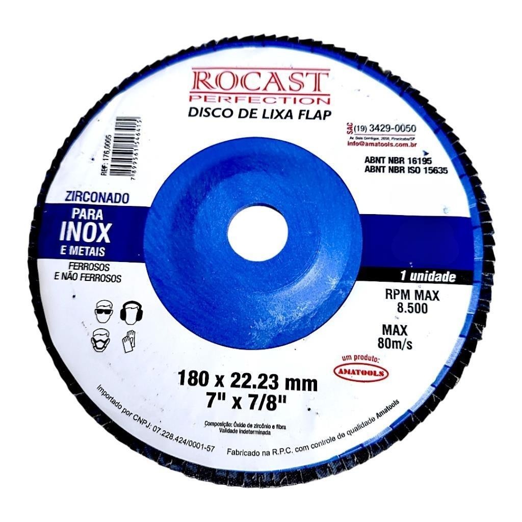 Disco lixa flap Nylon Zirconio Inox/Ferro 115mm 60 Rocast