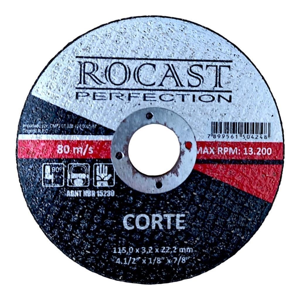 Disco Corte Ferro 115mm P/Esmerilhadeira 4.1/2" Rocast