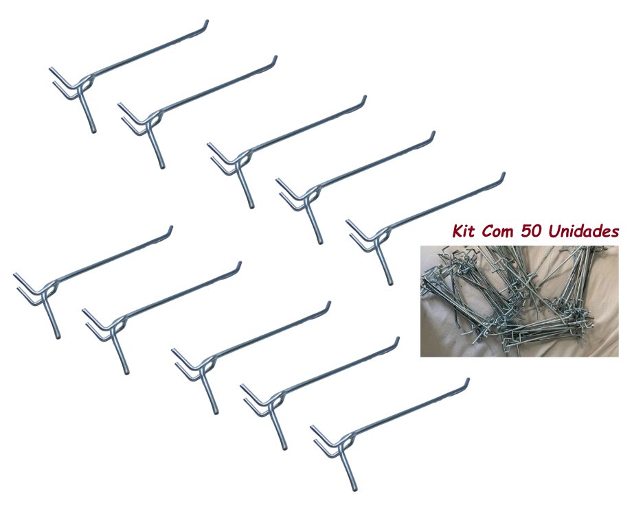 Kit 50 Ganchos Painel Perfurado Eucatex Zincado 15cm MS10203