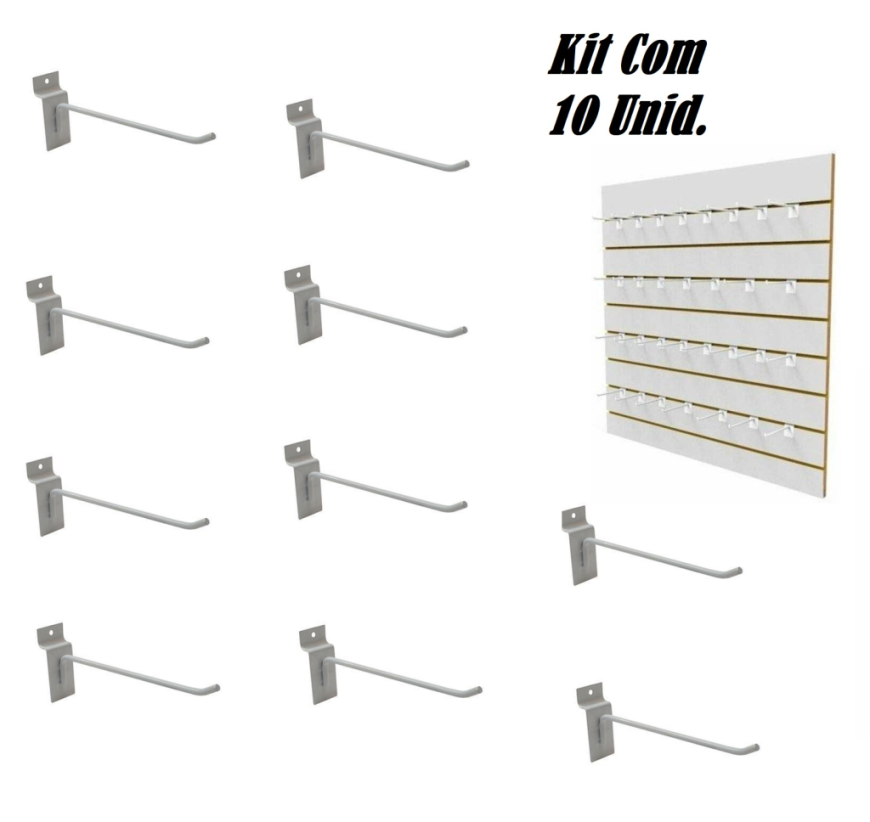Kit 10 Ganchos Painel Canaletado Simples Branco 15cm MS10019