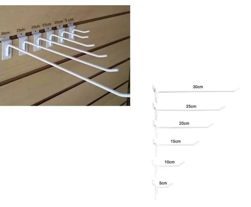 Kit 25 Ganchos Painel Canaletado Simples Branco 20cm MS10020