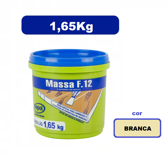 Massa Madeira Rejunte Reparo F12 1,6kg 1/4 BRANCA Viapol