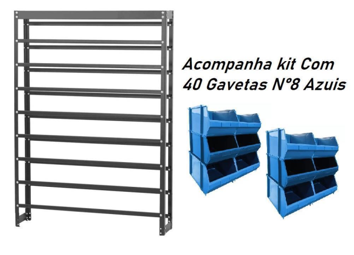 Kit Estante Gaveteiro Com Estrutura e 40 Gavetas N°8 Azul