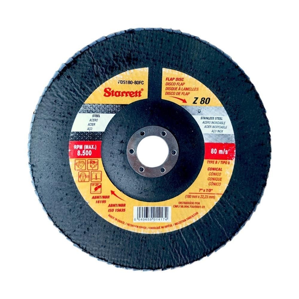 Disco lixa Fibra Flap Zirconio Inox/Ferro 180mm 80 Starrett