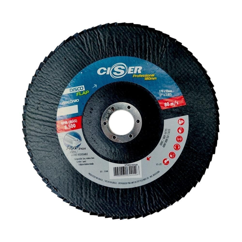 Disco lixa Fibra Flap Zirconio Inox/Ferro 180mm 60 Ciser
