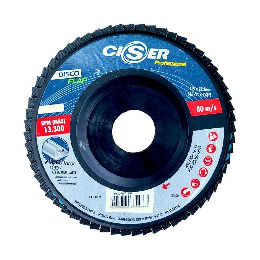 Disco lixa flap Nylon Zirconio Inox/Ferro 115mm 60 Ciser
