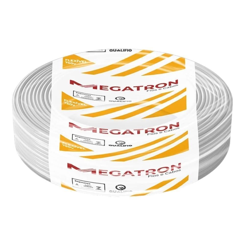 Cabo Flexível 10,0mm Branco 100m Megatron Normatizado 750V