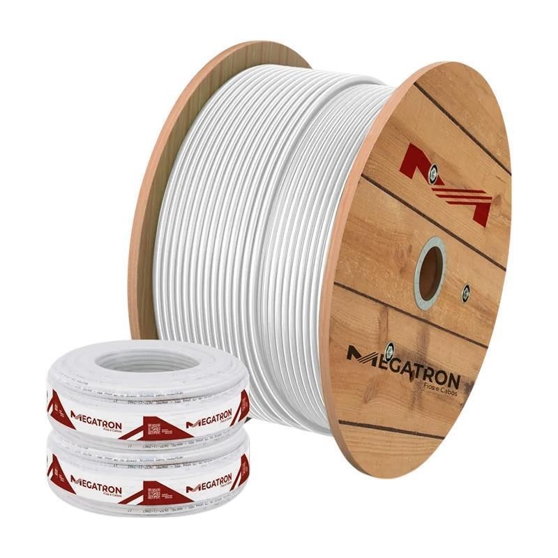 Cabo Coaxial RG59 6mm 300mt CFTV Malha 67% C/Alimen Megatron