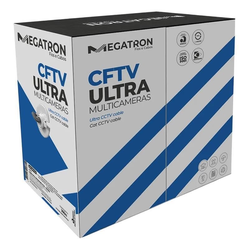 Cabo Rede CFTV Ultra Preto 300mt U/UTP 4x24AWG Megatron