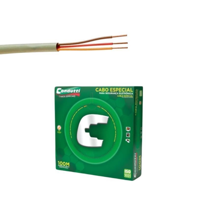 Cabo Manga 3 vias 0,4mm 25mt CFTV Malha 72% Branco Condutti
