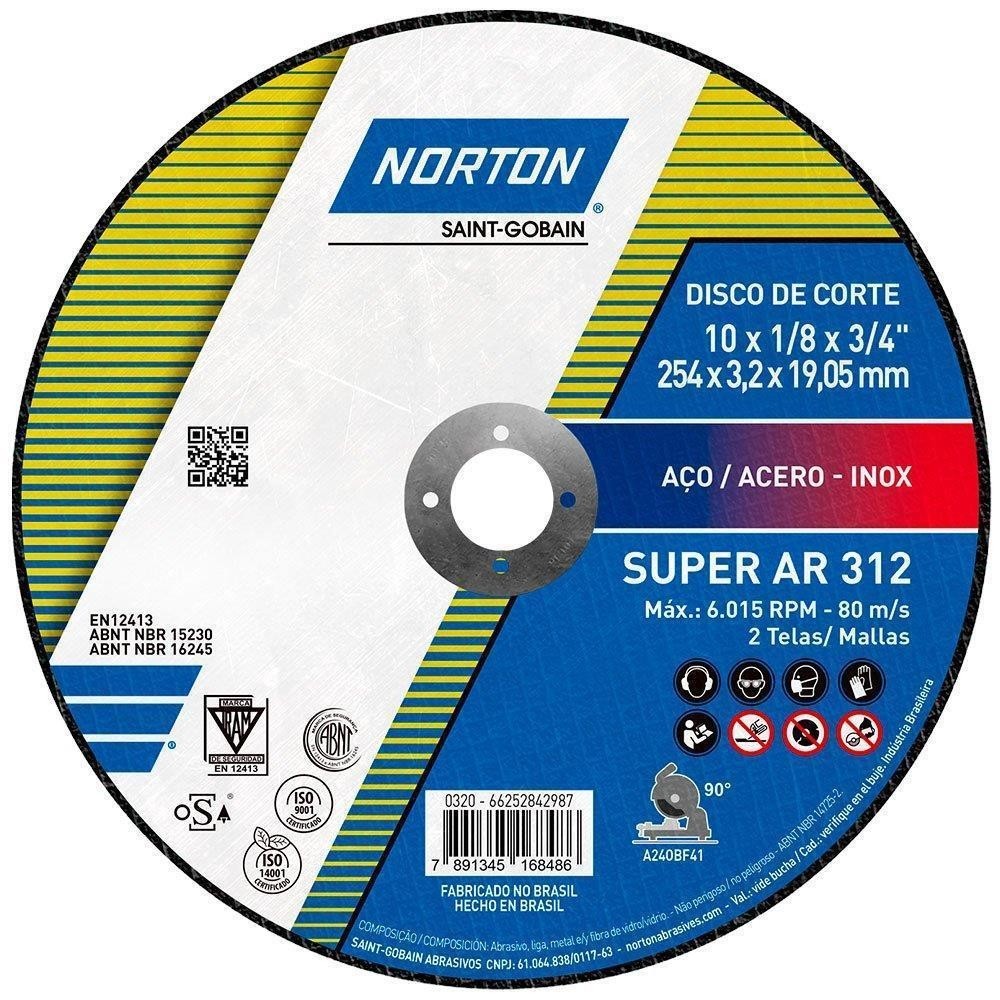 Disco Corte Ferro 254mm P/Policorte 10x3/4" Norton AR312
