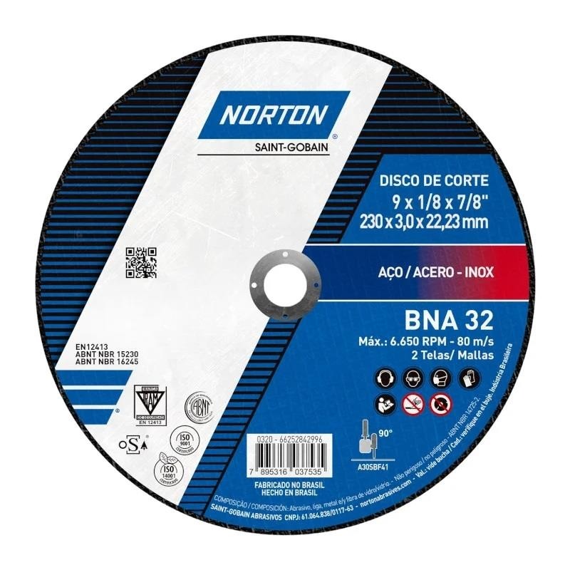 Disco Corte Inox 230mm Fino Esmerilhadeira 9" Norton BNA32