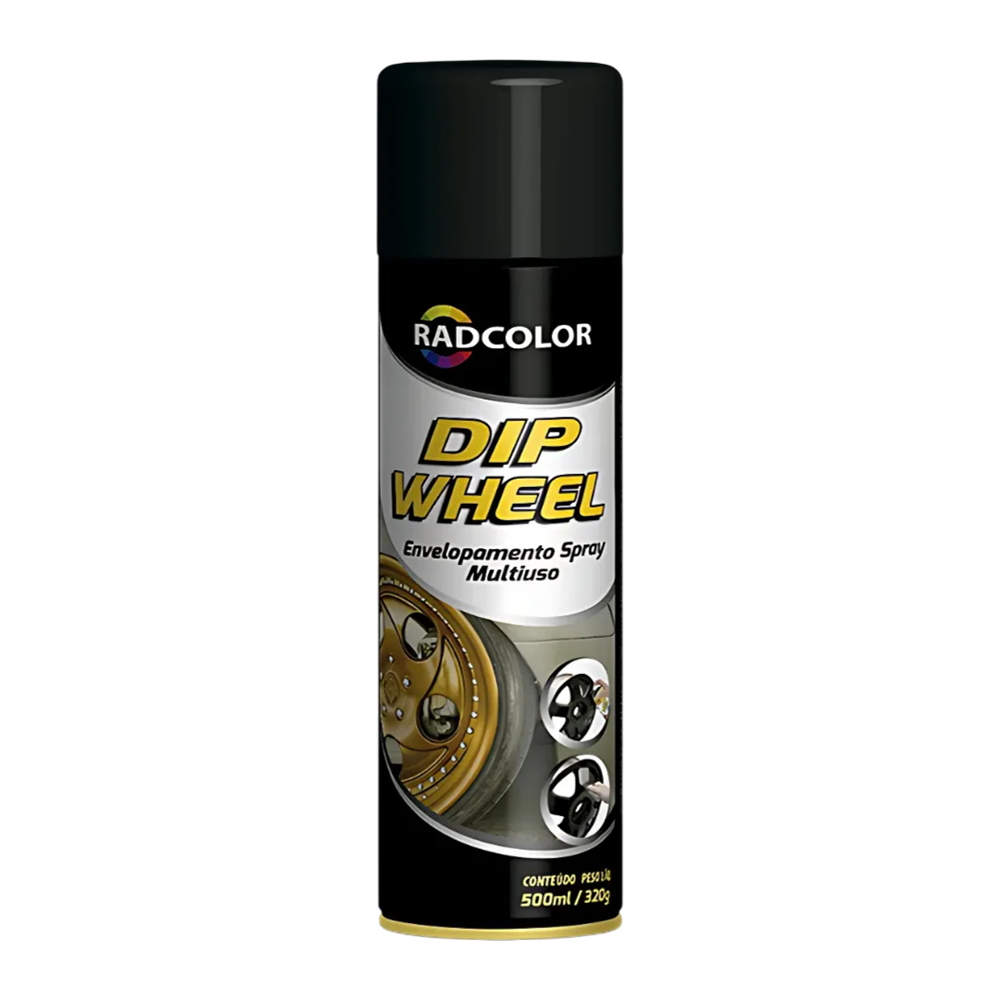 Tinta Spray Envelopamento Dip Wheel Preto 500ml Radcolor
