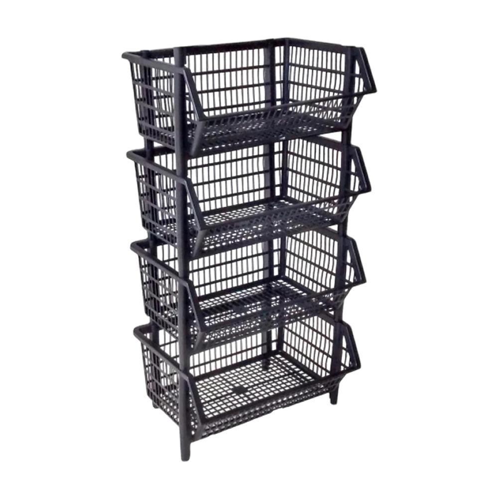 Kit 4 Cestos Organizador Expositor Empilhavel Preto 30L 7kg