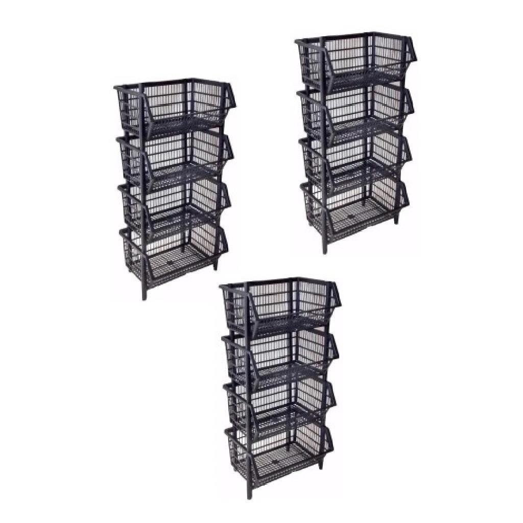 Kit 12 Cesto Organizador Expositor Empilhavel Preto 55l 11kg