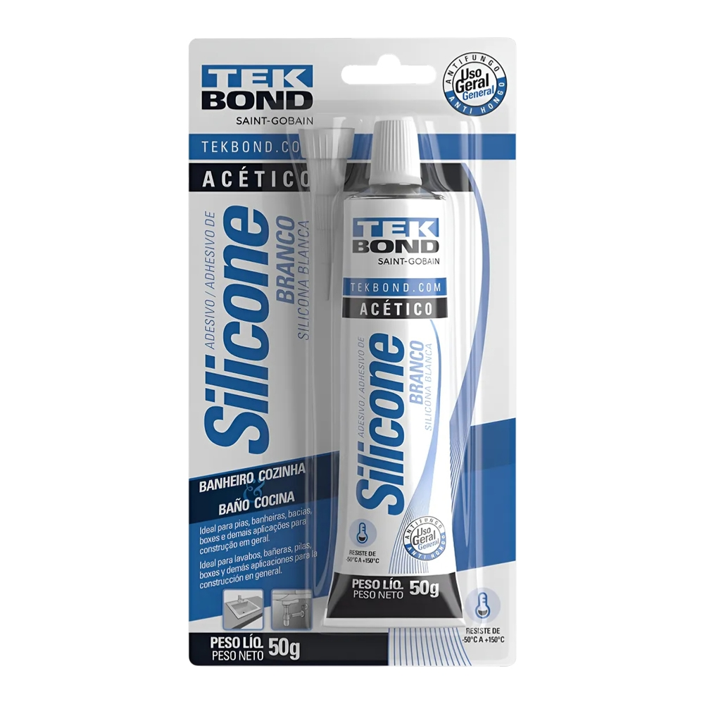 Silicone Acetico Branco Blister Uso Geral 50g Tekbond