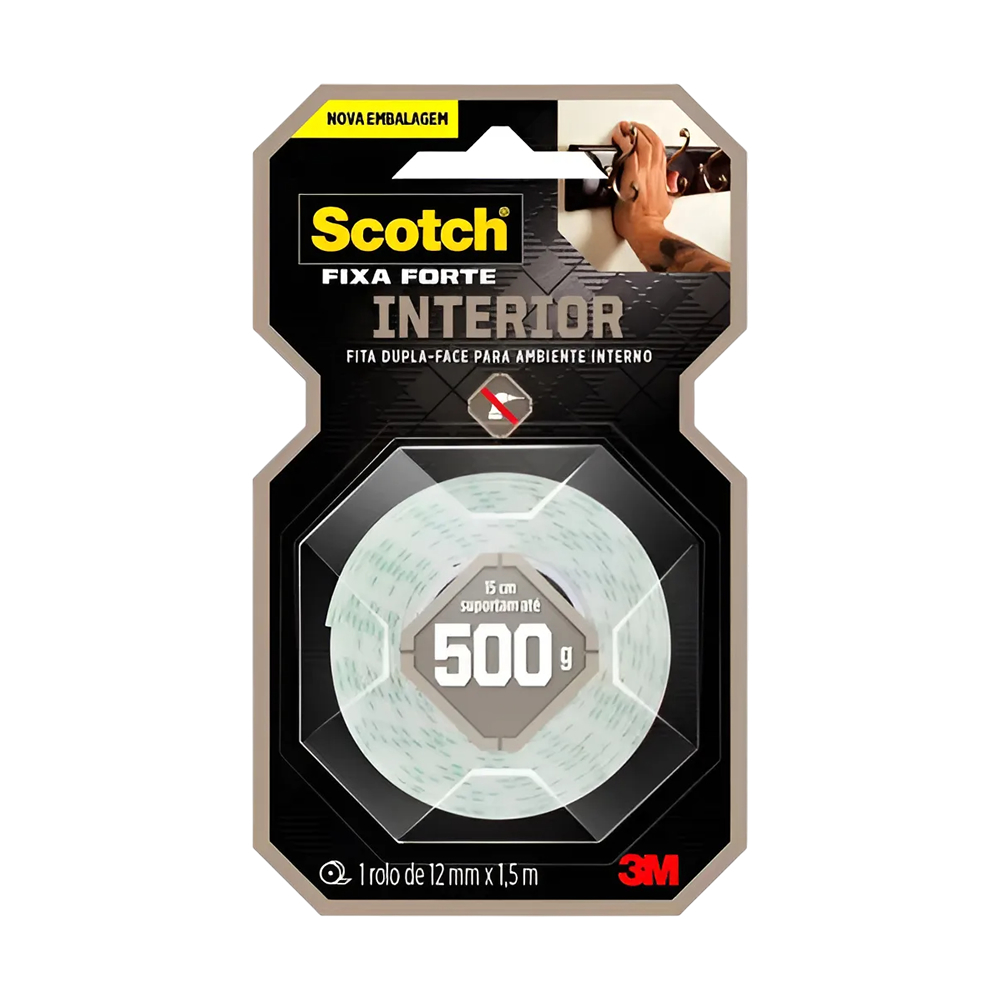 Fita Dupla Face Espuma 12mm 1,5mt Fixa Forte Scotch 3M