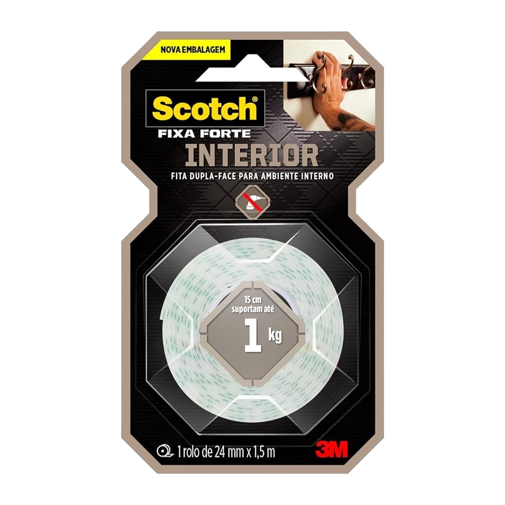 Fita Dupla Face Espuma 24mm 1,5mt Fixa Forte Scotch 3M