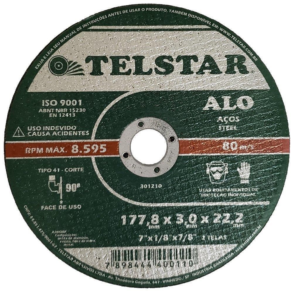 Disco Corte Ferro 180mm P/Esmerilhadeira 7" Telstar ALO