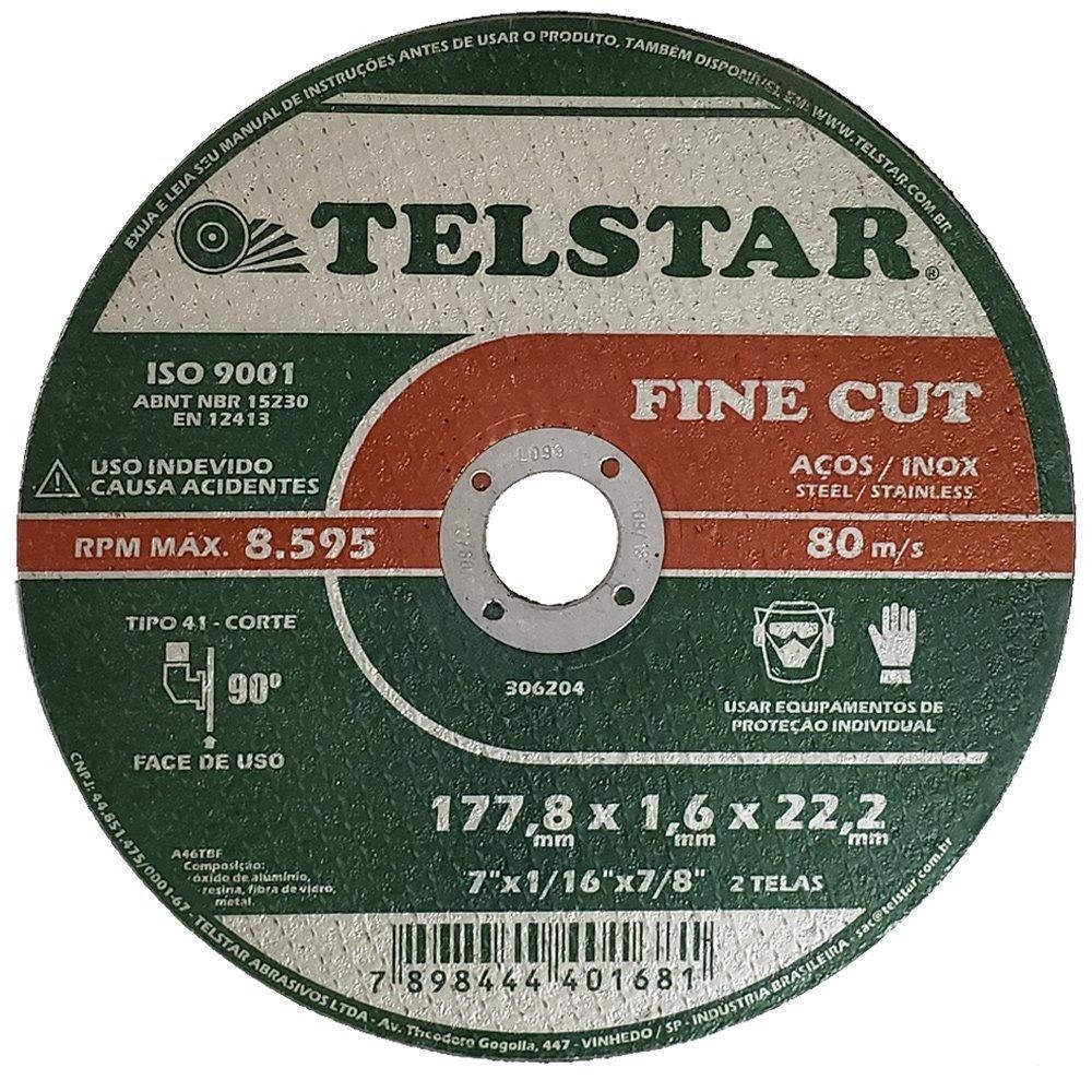 Disco Corte Inox 180mm Fino Esmerilhadeira 7"Telstar FineCut