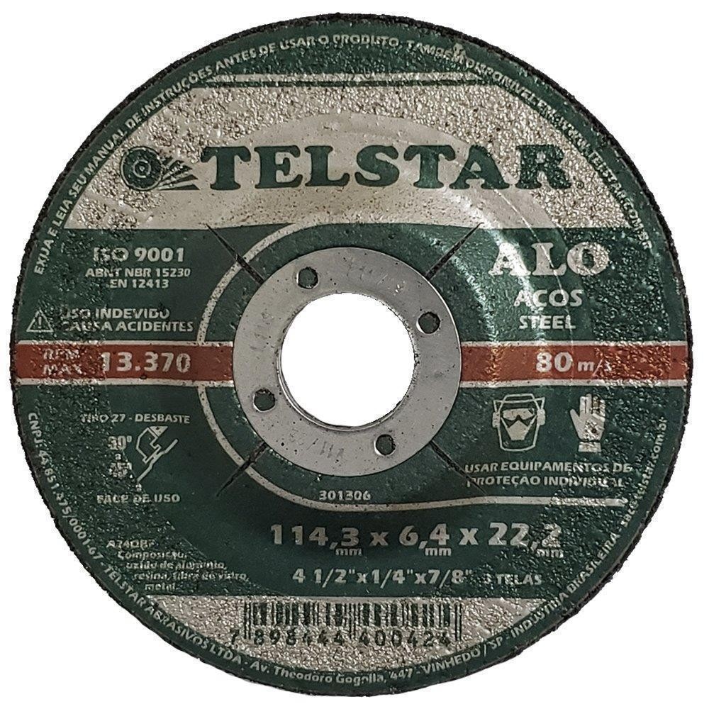 Disco Desbaste Ferro 115mm Esmerilhadeira 4.1/2" Telstar ALO