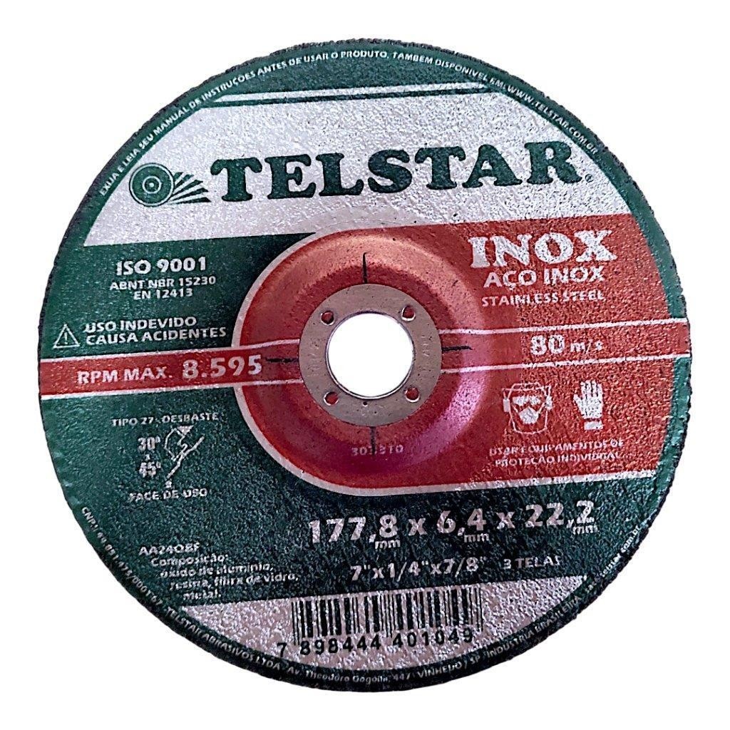 Disco Desbaste Inox 180mm Esmerilhadeira 7" Telstar