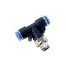 Tê PU macho central 10 mm rosca 3/8" BSP
